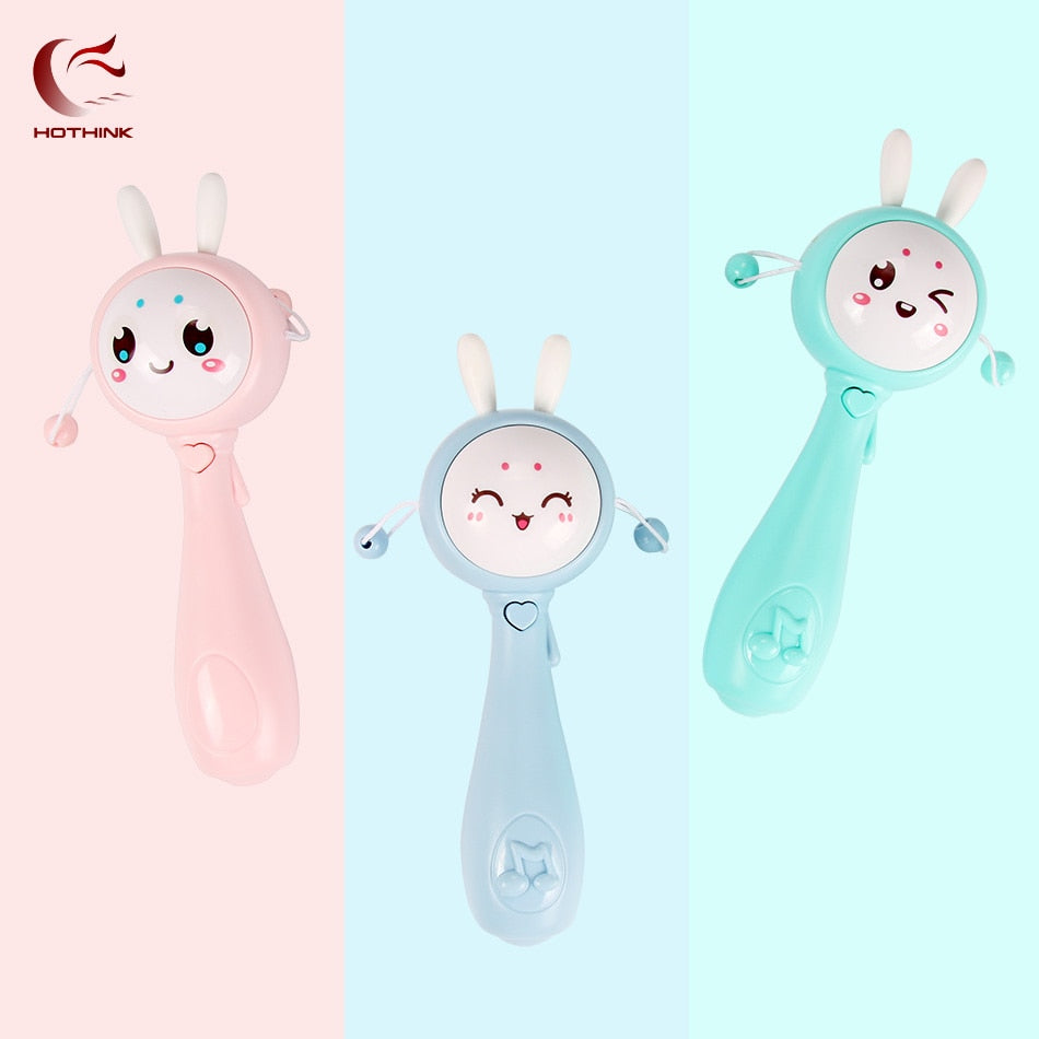 HOTHINK Baby Rattles toy Grasping Rattle Drum Plastic Hand Bell Rabbit Looks Funny Soft Music Lullaby Toys Birthday Gifts